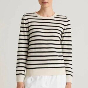 Quince Mongolian Cashmere Crewneck Sweater - Medium - White/Black Stripe